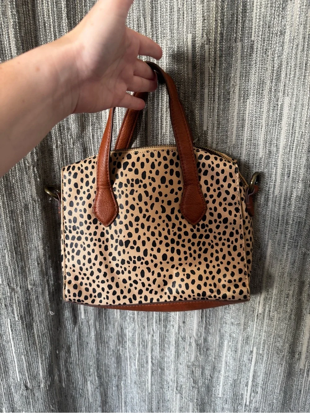 Leather Trim Leopard Print Satchel (w/o shoulder strap)